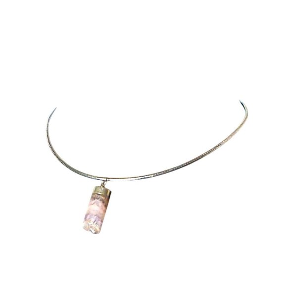 Amethyst Quartz, Agate Cylinder Pendant & Sterling Silver Necklace - Picture 3 of 8